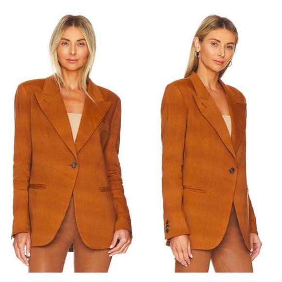 Smythe 90s Blazer in Burnt Sienna Camel Brown Linen Blend ASO Taylor Swift S - Picture 3 of 16